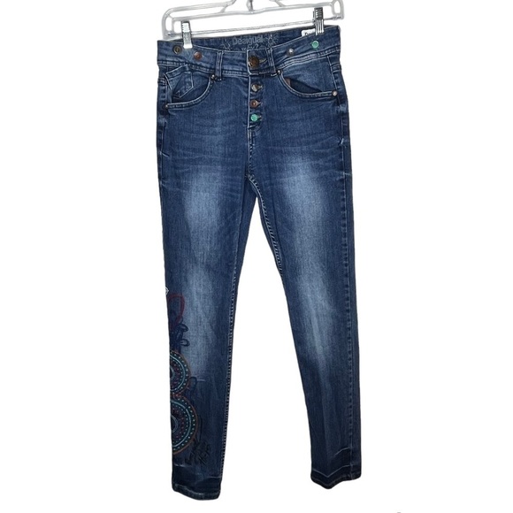 DESIGUAL The Love Boyfriend Fit Jeans Embroidered Colorful - Picture 1 of 14